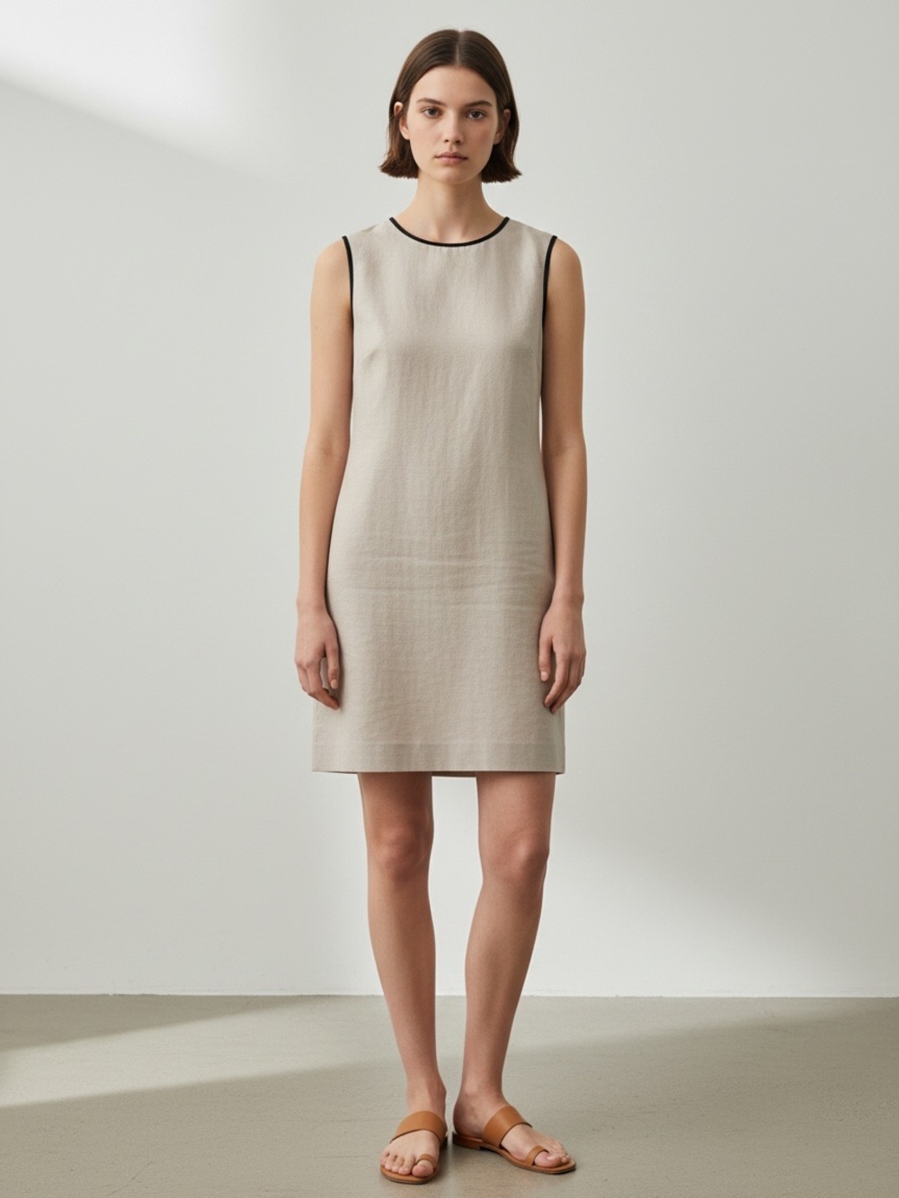 GIGIO  Linen Blend Beige Sz Small Preppy Dress